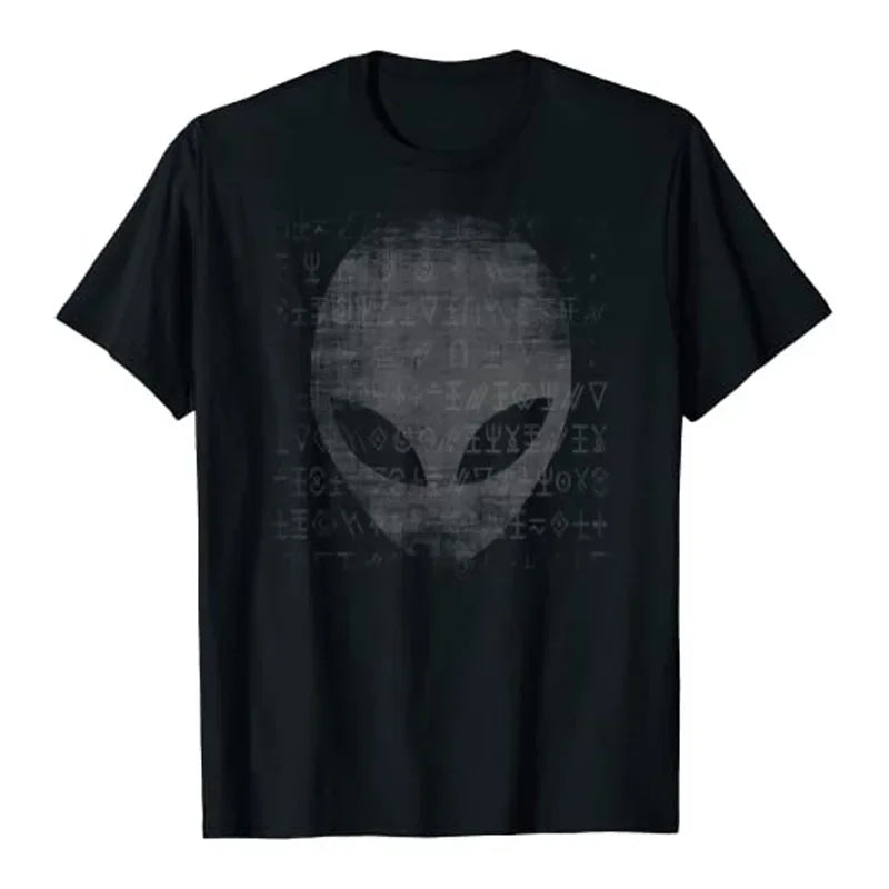 Space Buffs Graphic Tee Y2k Top Funny  Theorists Outfits  Alien Head Shirt Aliens Symbols Writing UFO T-Shirts print