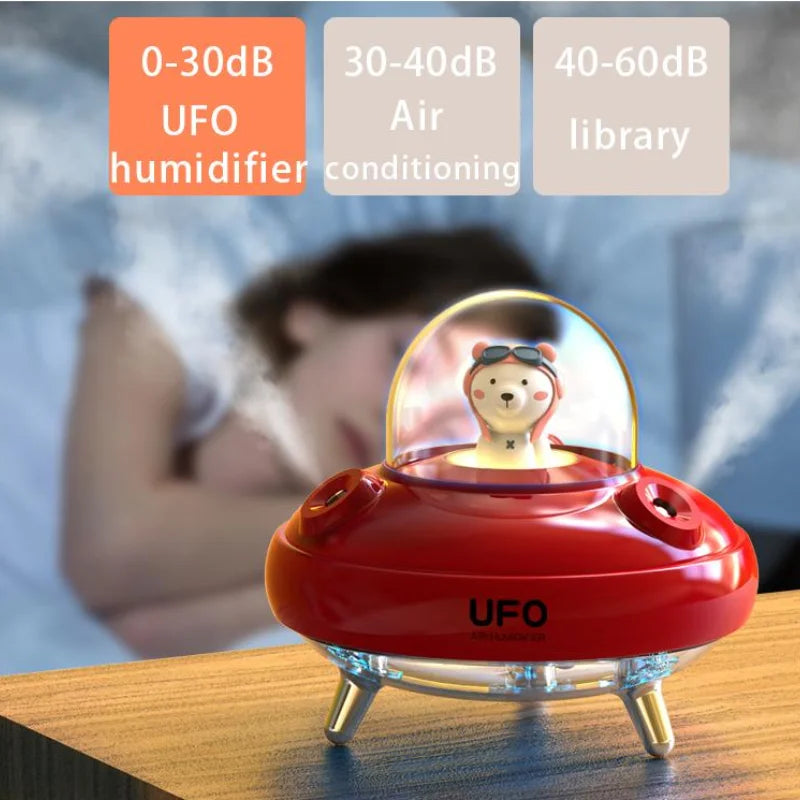 Dual Nozzles Wireless UFO Humidifier Desktop Air Humidifier Cute Planet Bear LED Light Ultrasonic Aroma Essential Oil Diffuser